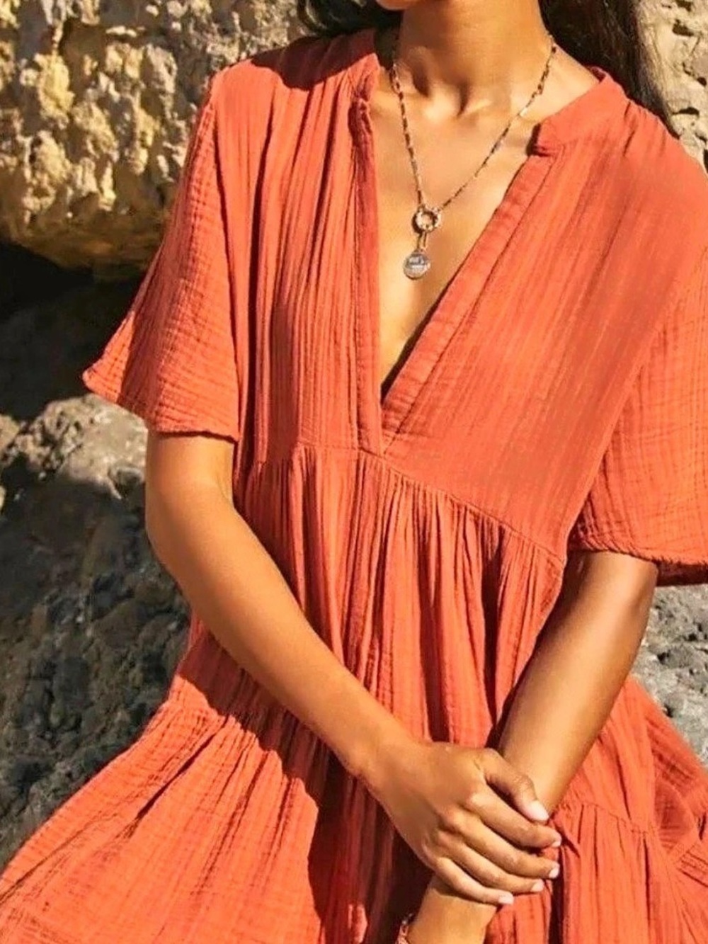 NWT Anthropologie Celandine The Kallie Flowy Tunic Dress in Rust, size L